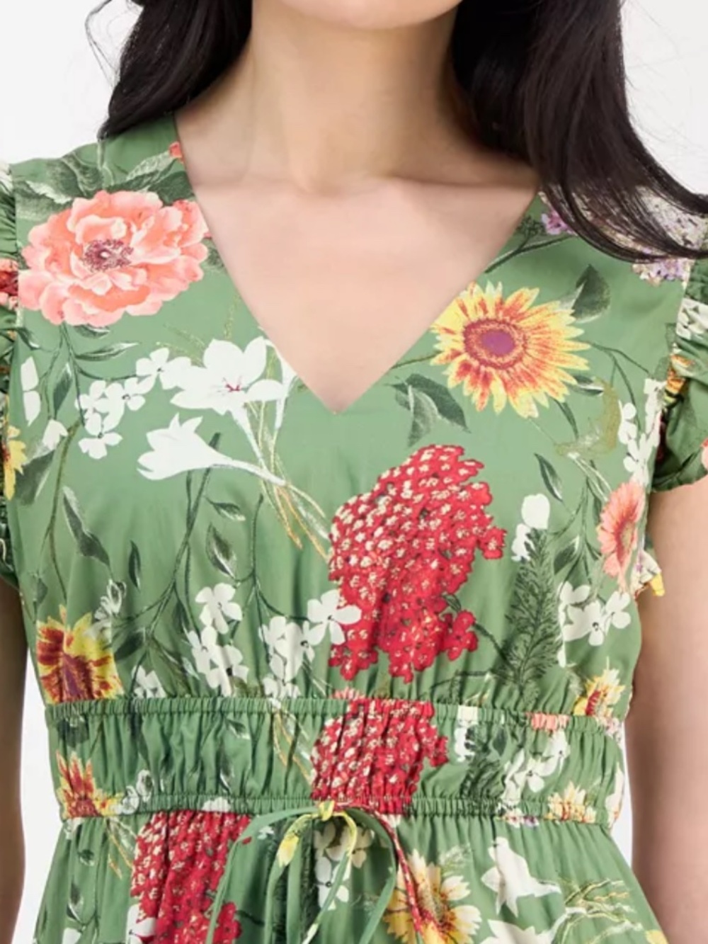 Anne Klein Green Floral Tiered Midi Dress Cottagecore Garden Party Large - Picture 10 of 13
